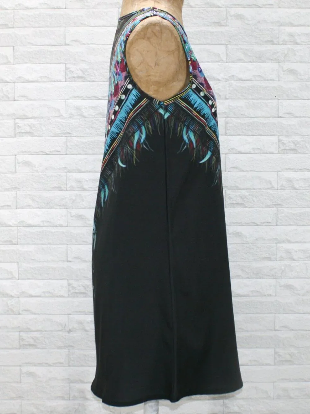 Dress Sleeveless Graphic Feather Print Colorful Shift Summer Lightweight SM - Picture 3 of 14